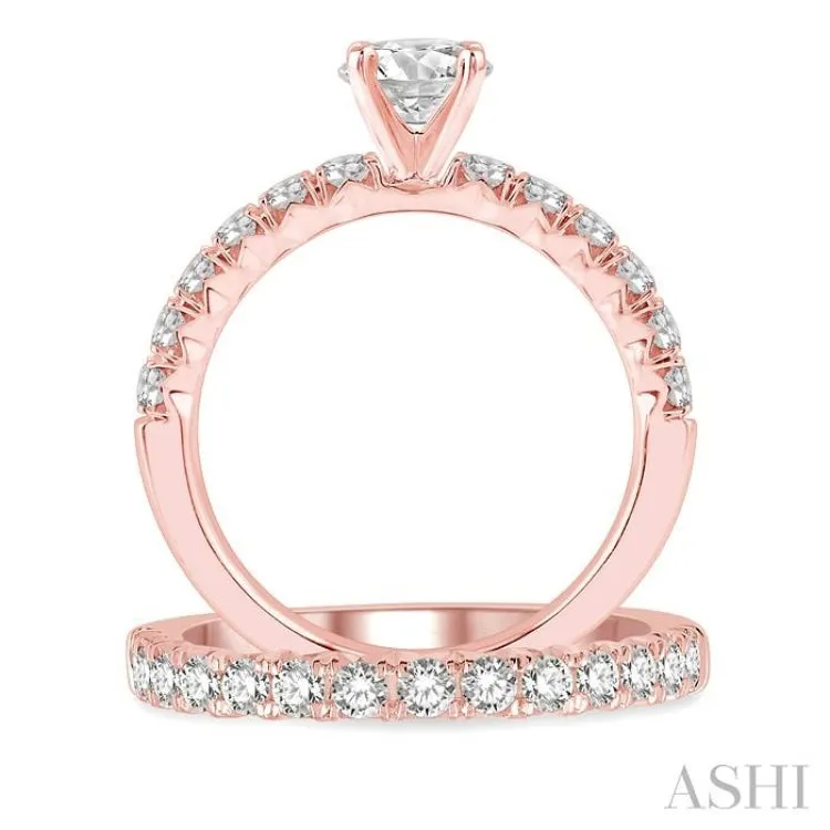 1 1/2 Ctw Diamond Wedding Set With 1 Ctw Round cut Engagement Ring and 1/2 Ctw Wedding Band in 14K Rose Gold