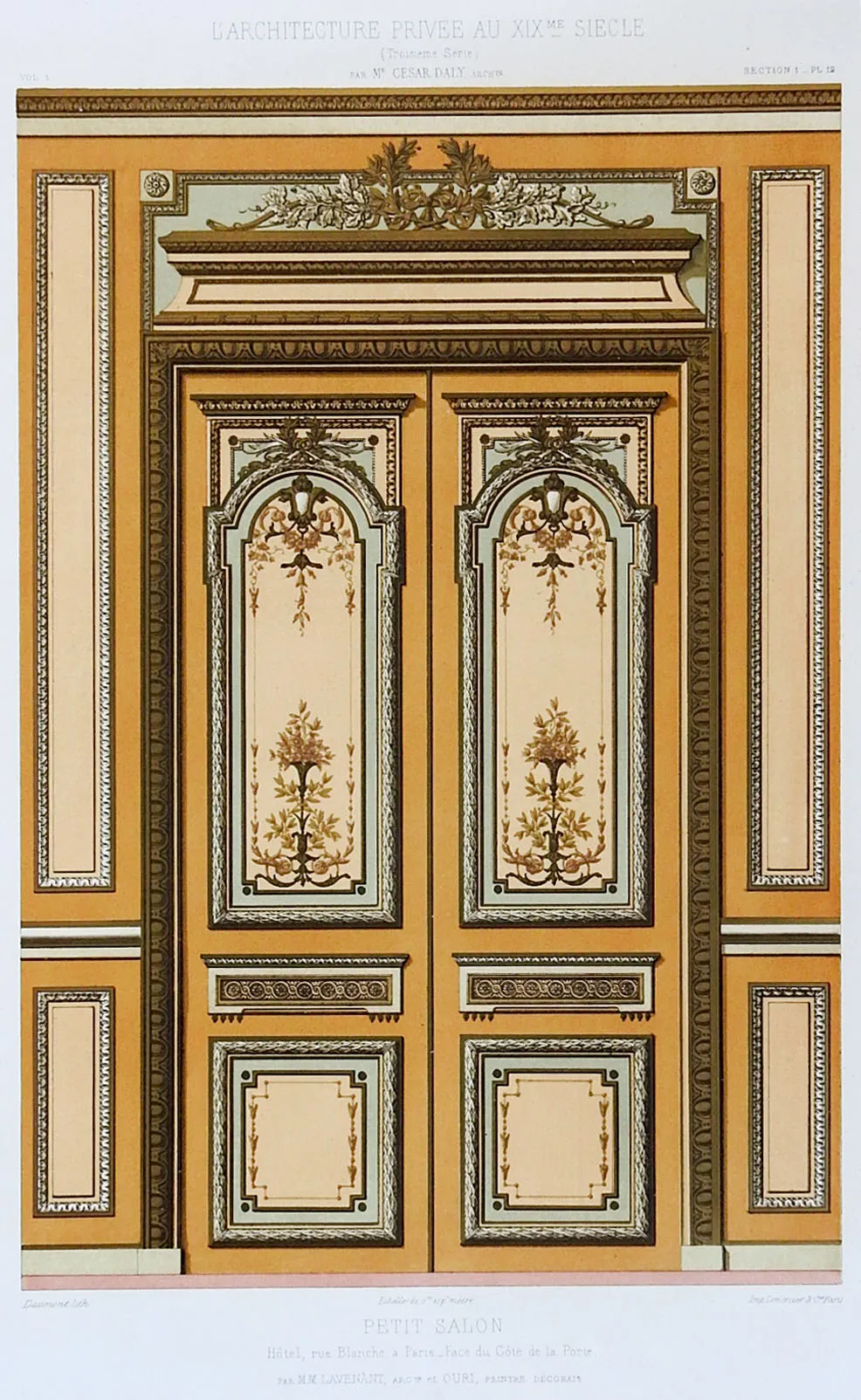 1870's French Hotel Rue Blanche Architectural Ornament Lithograph