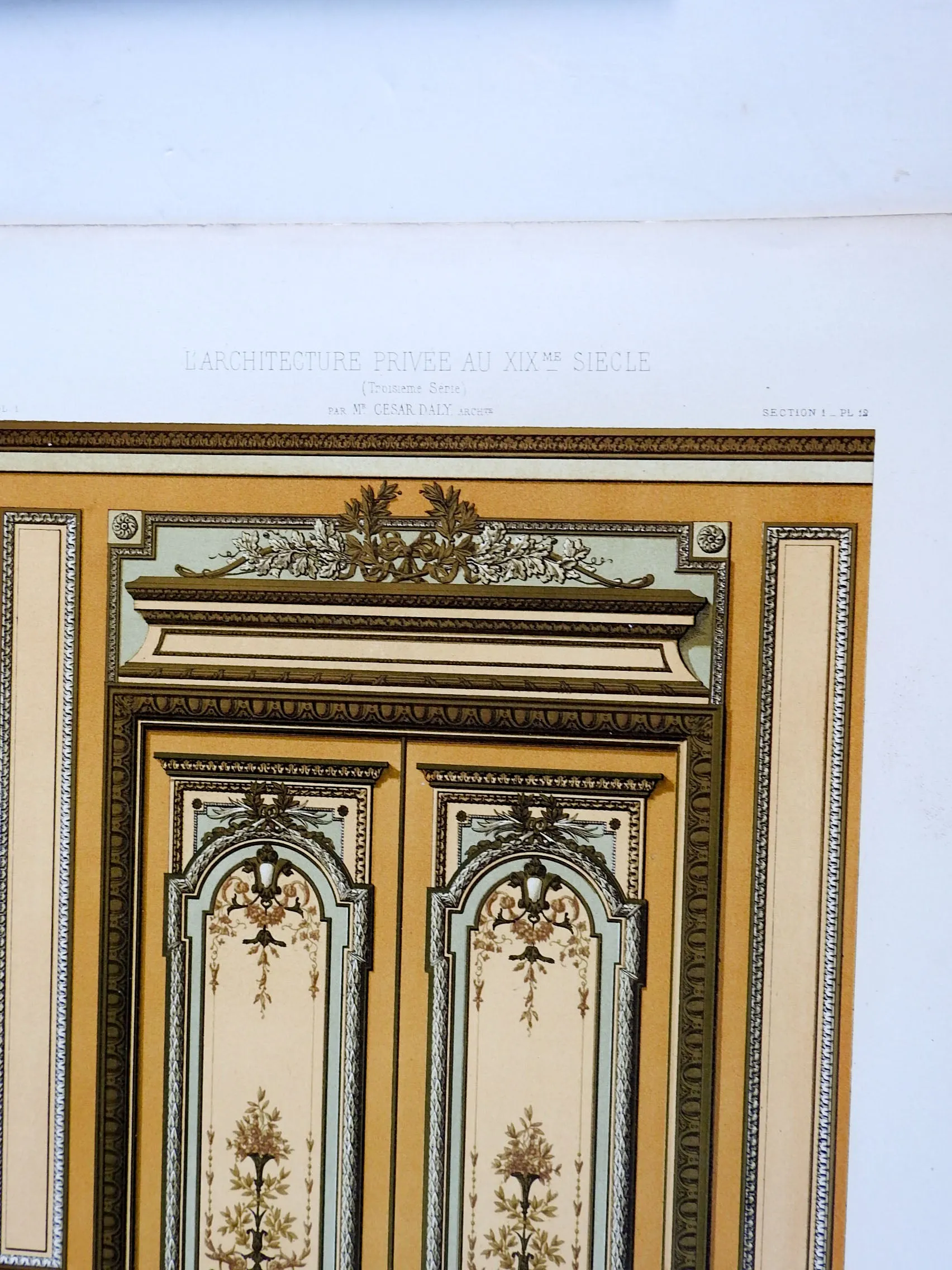 1870's French Hotel Rue Blanche Architectural Ornament Lithograph