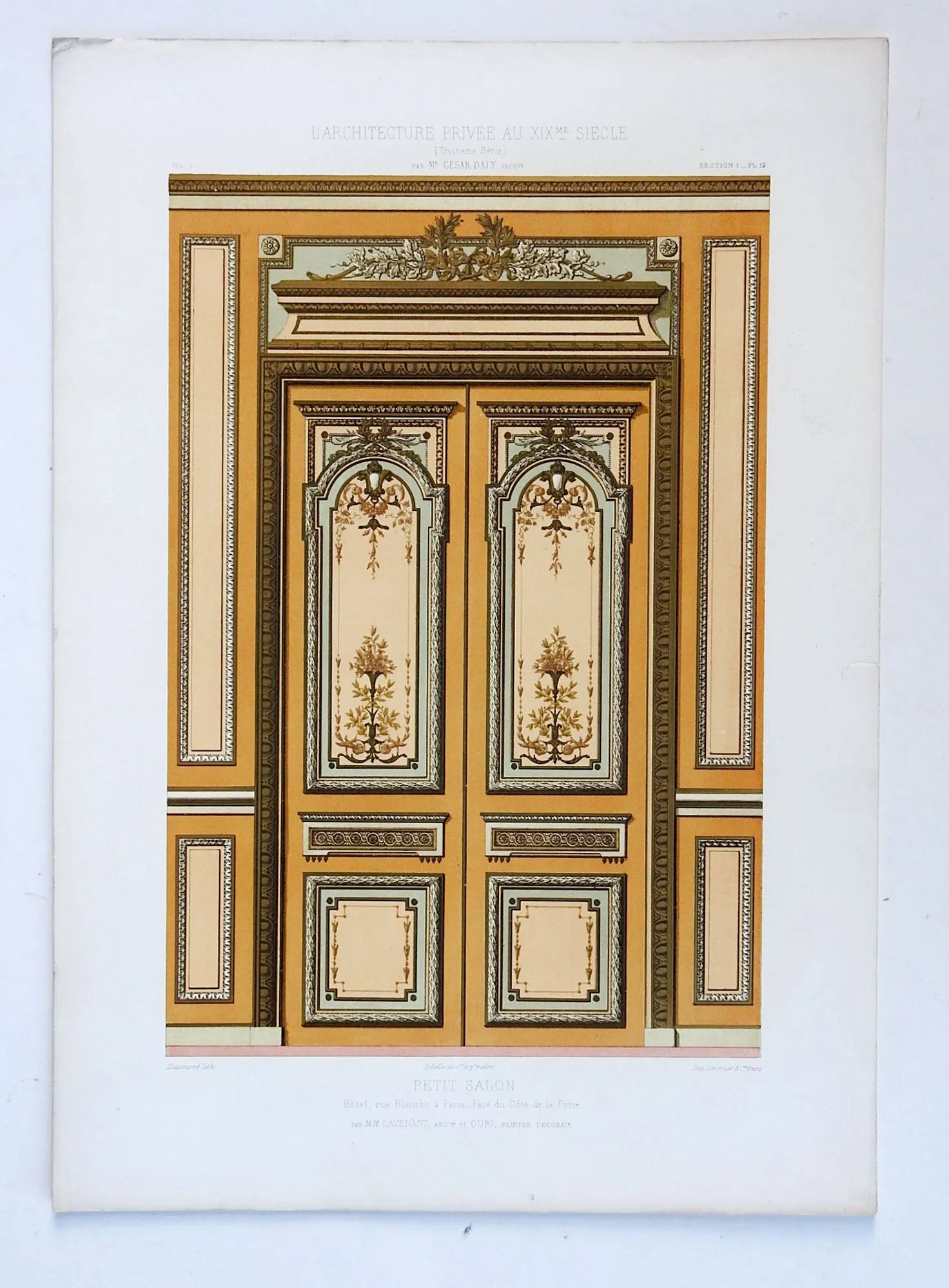 1870's French Hotel Rue Blanche Architectural Ornament Lithograph