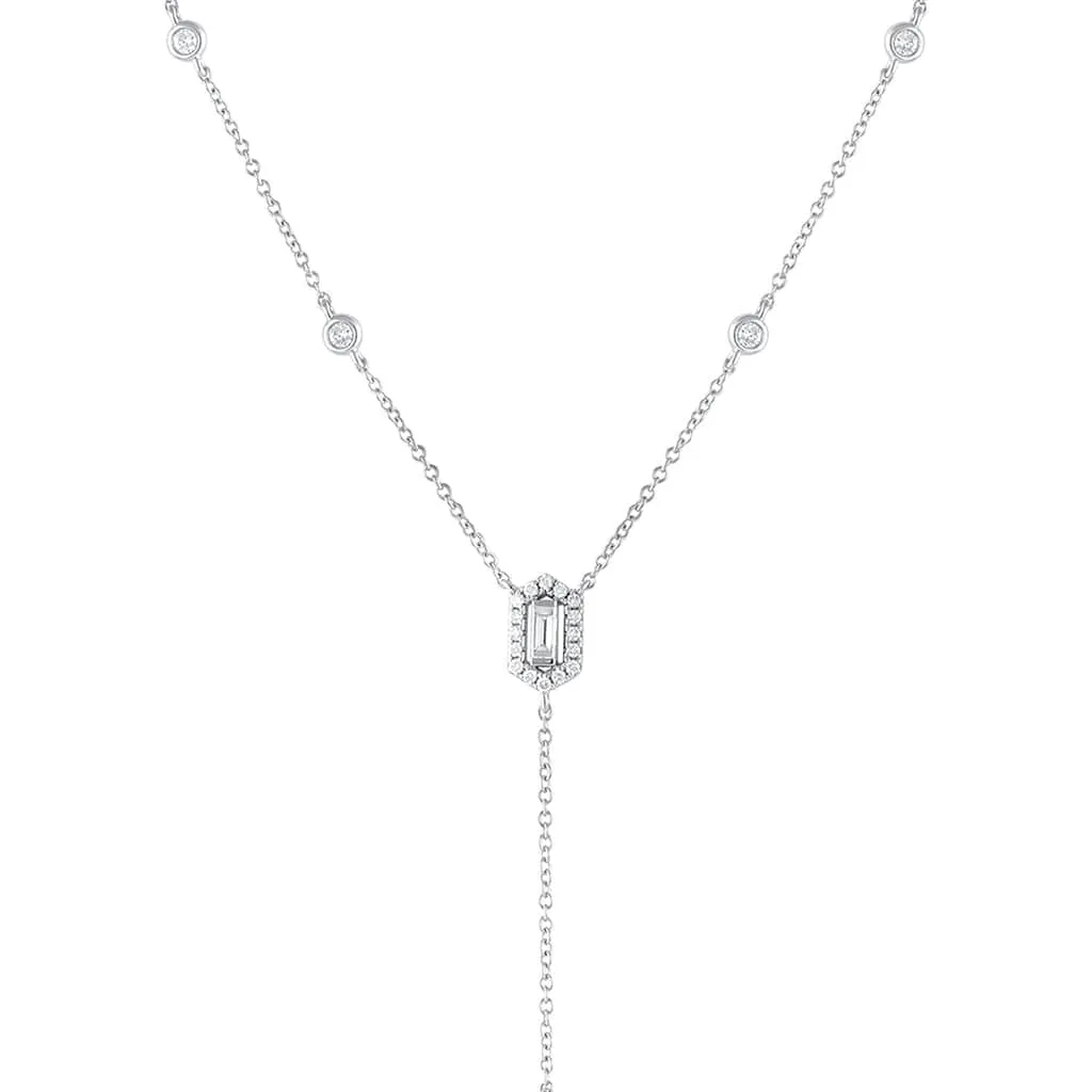 18k White Gold 0.40ctw Diamond Hexagon Drop Pendant Necklace