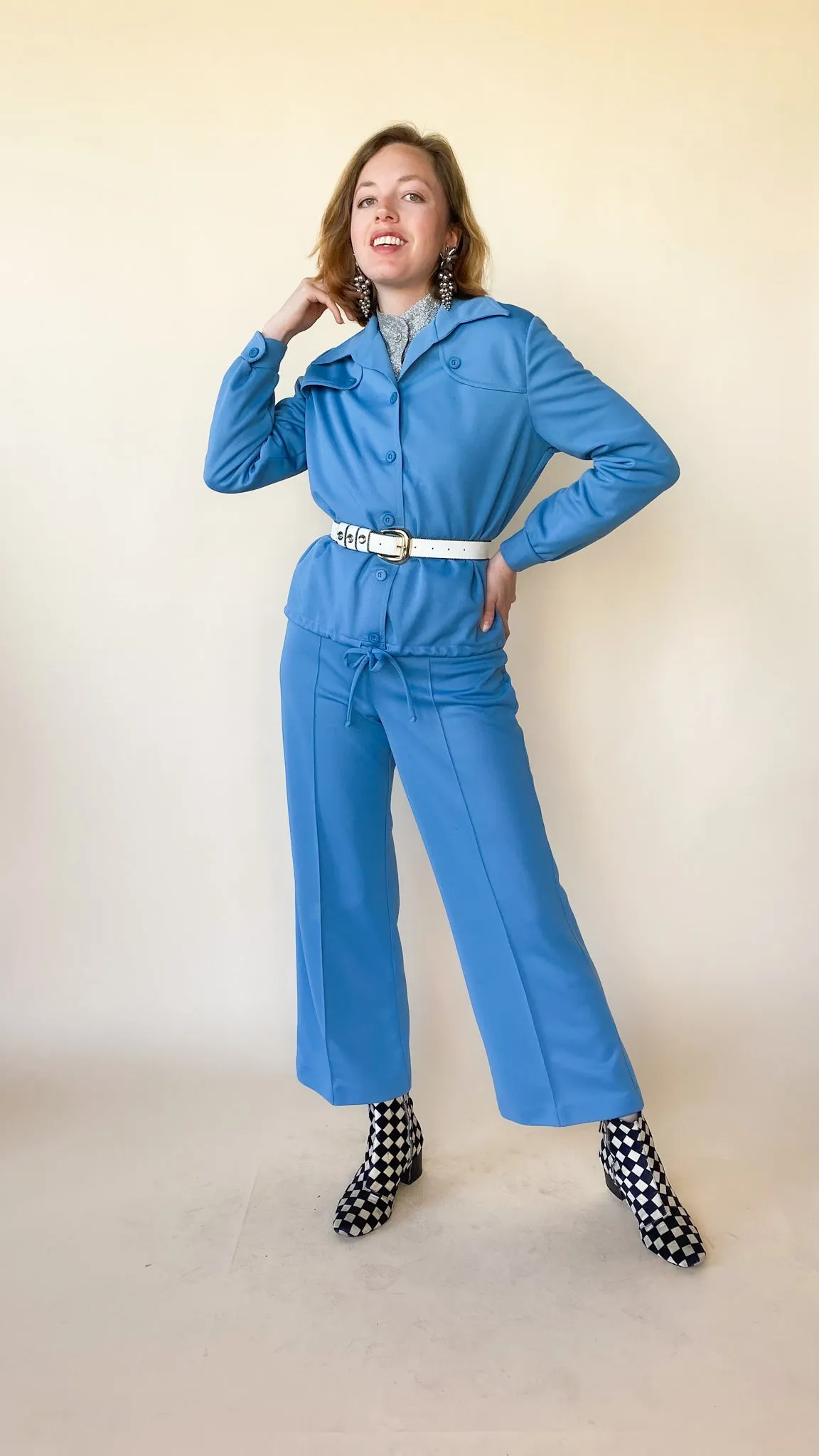 1970s French Blue Leisure Suit, sz. M