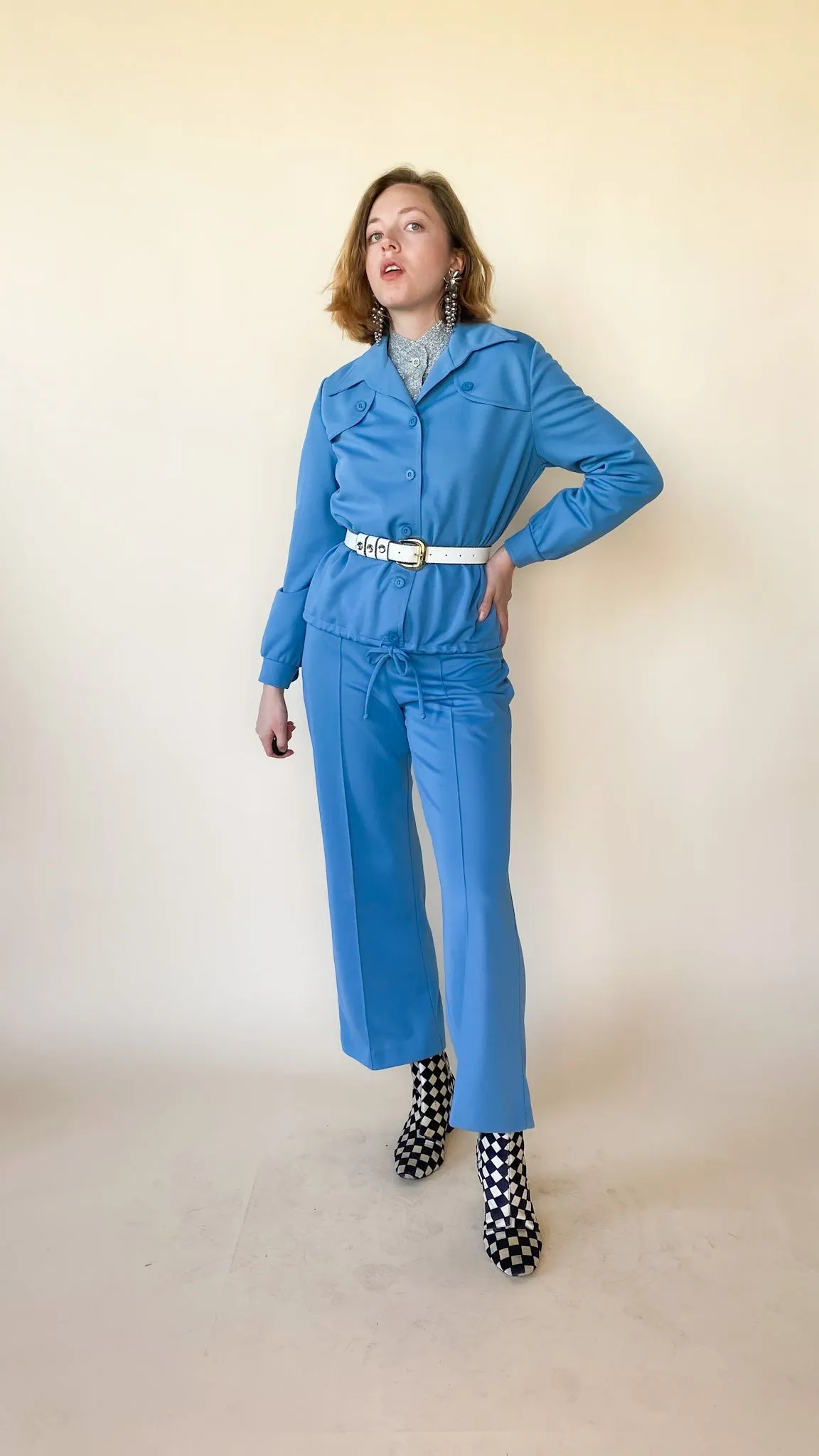 1970s French Blue Leisure Suit, sz. M