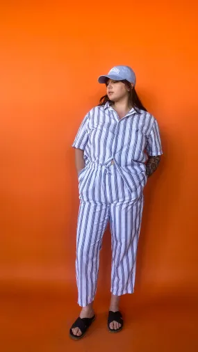 1990s White Pinstripe Pants Set, sz. L-1XL