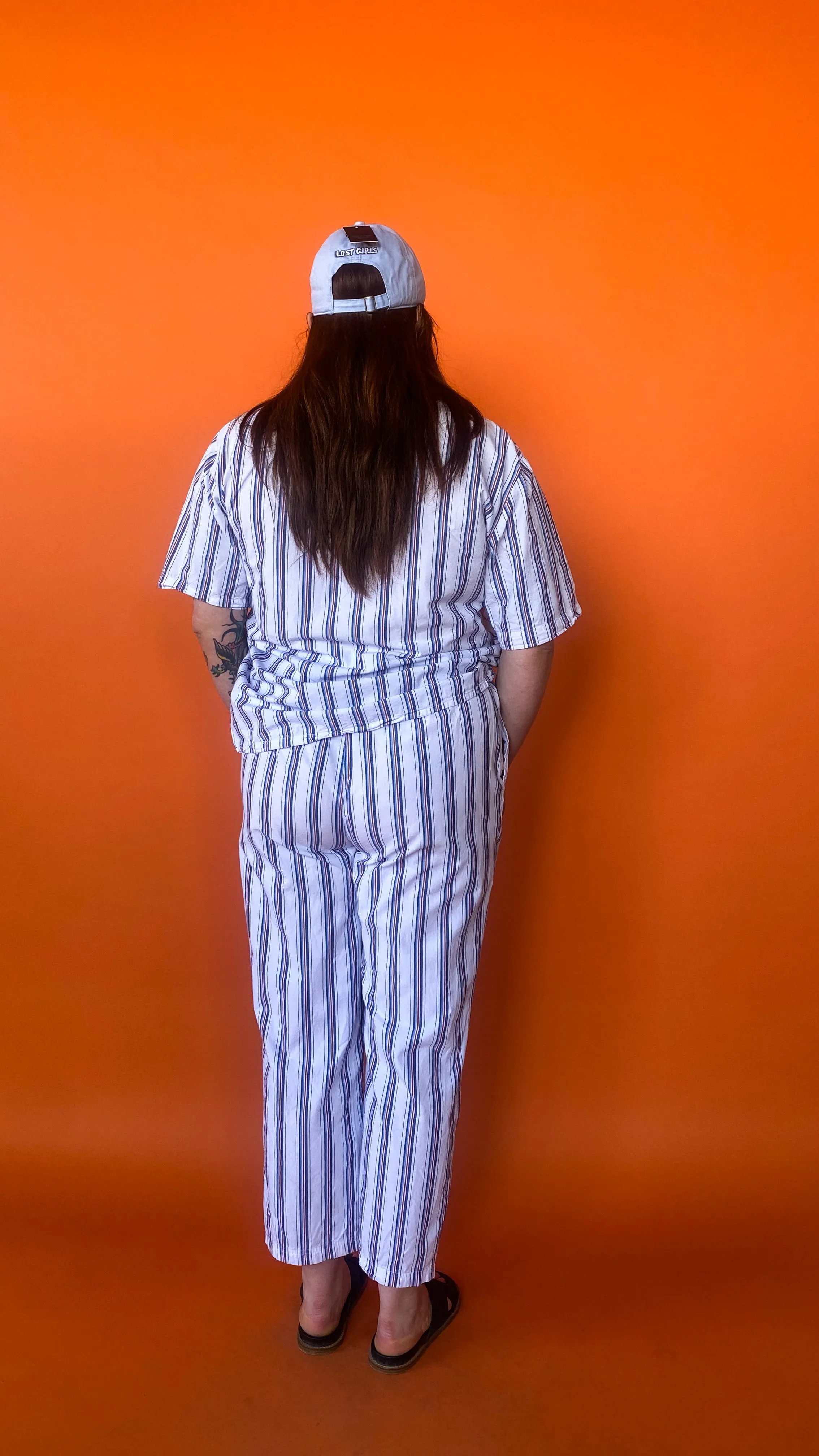 1990s White Pinstripe Pants Set, sz. L-1XL