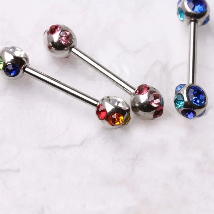 316L Surgical Steel Nipple Bar with Multi-Gemmed Balls