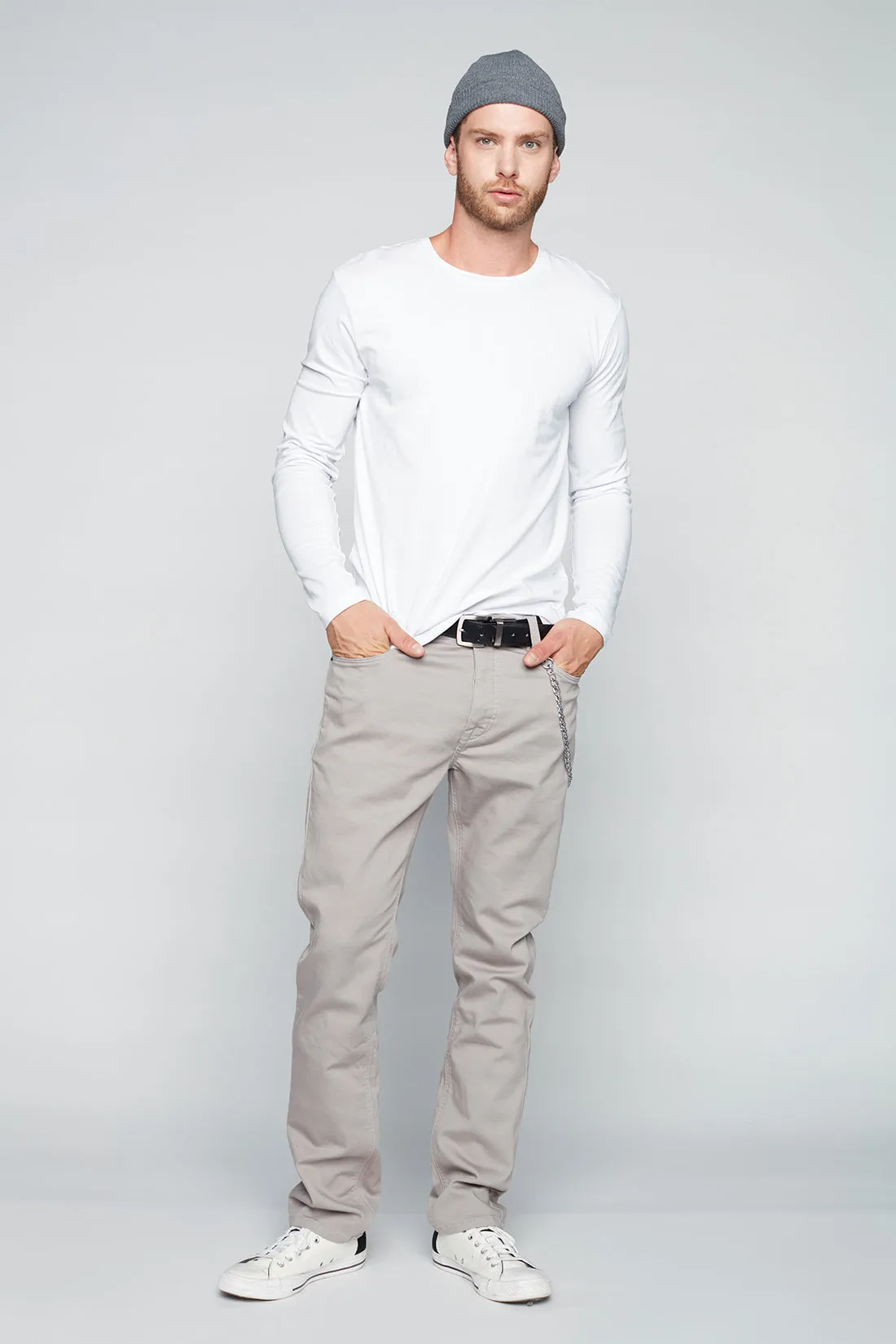 5 Pocket Straight Fit French Terry Pants - Light Grey