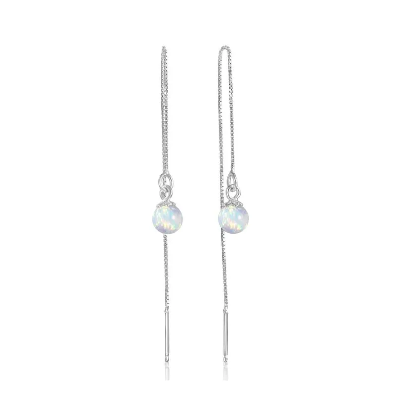 925 Sterling Silver White Opal ball Chain Earrings