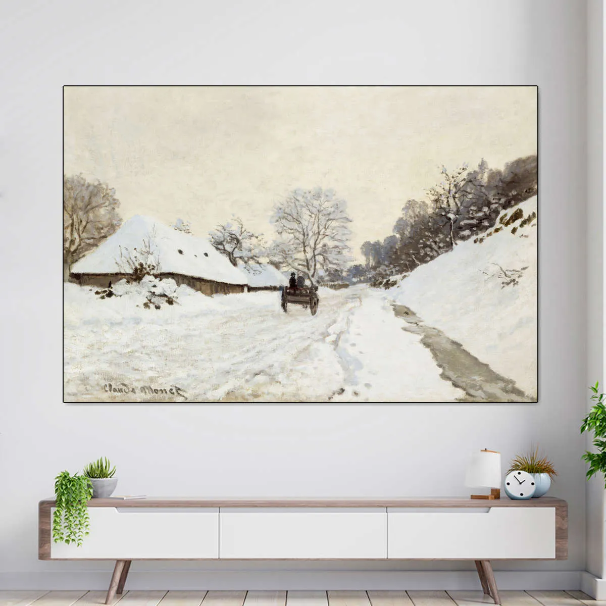 A Cart On The Snowy Road At Honfleur Wall Art