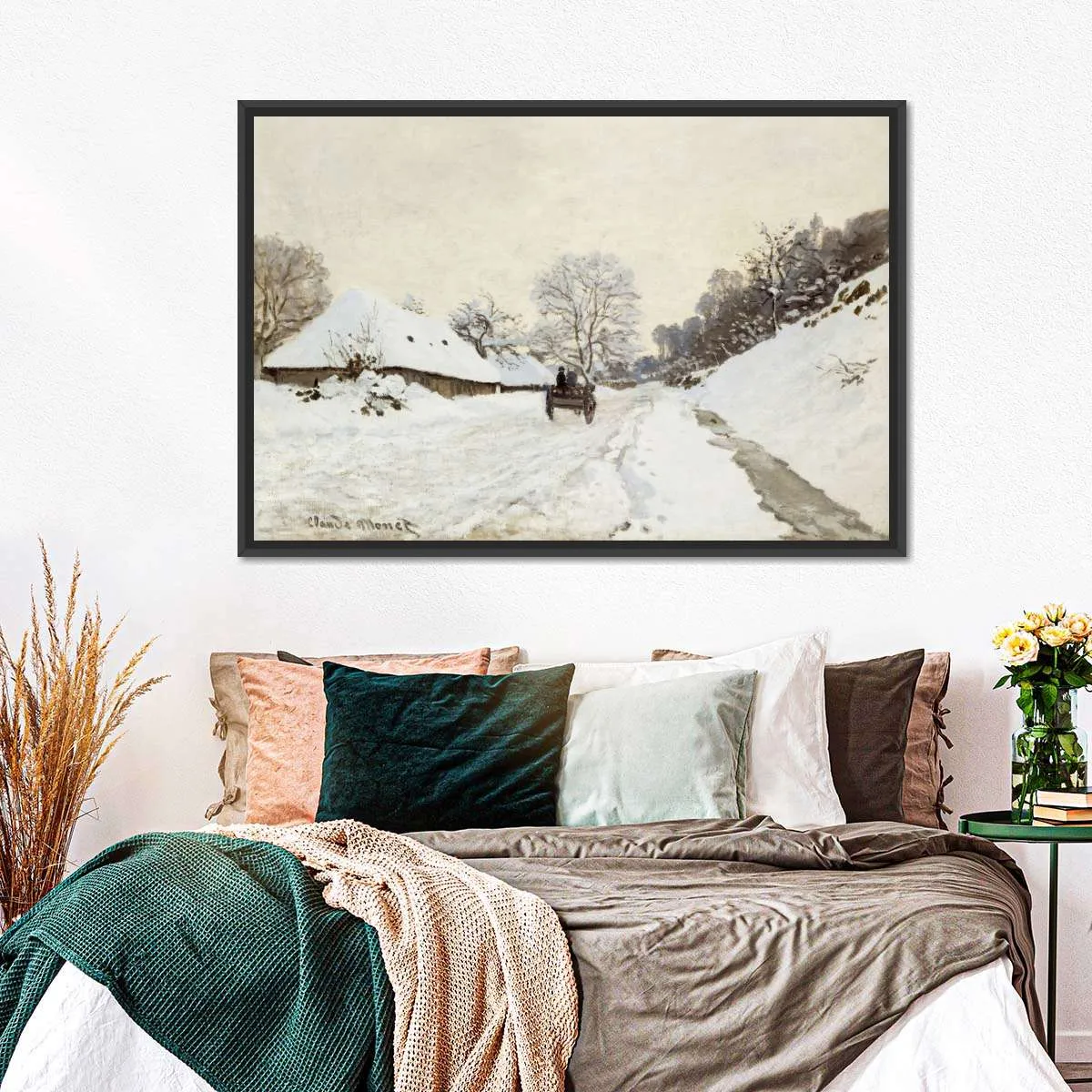 A Cart On The Snowy Road At Honfleur Wall Art