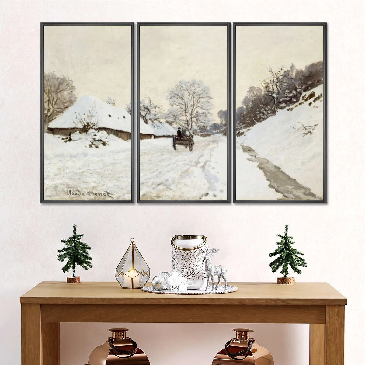 A Cart On The Snowy Road At Honfleur Wall Art