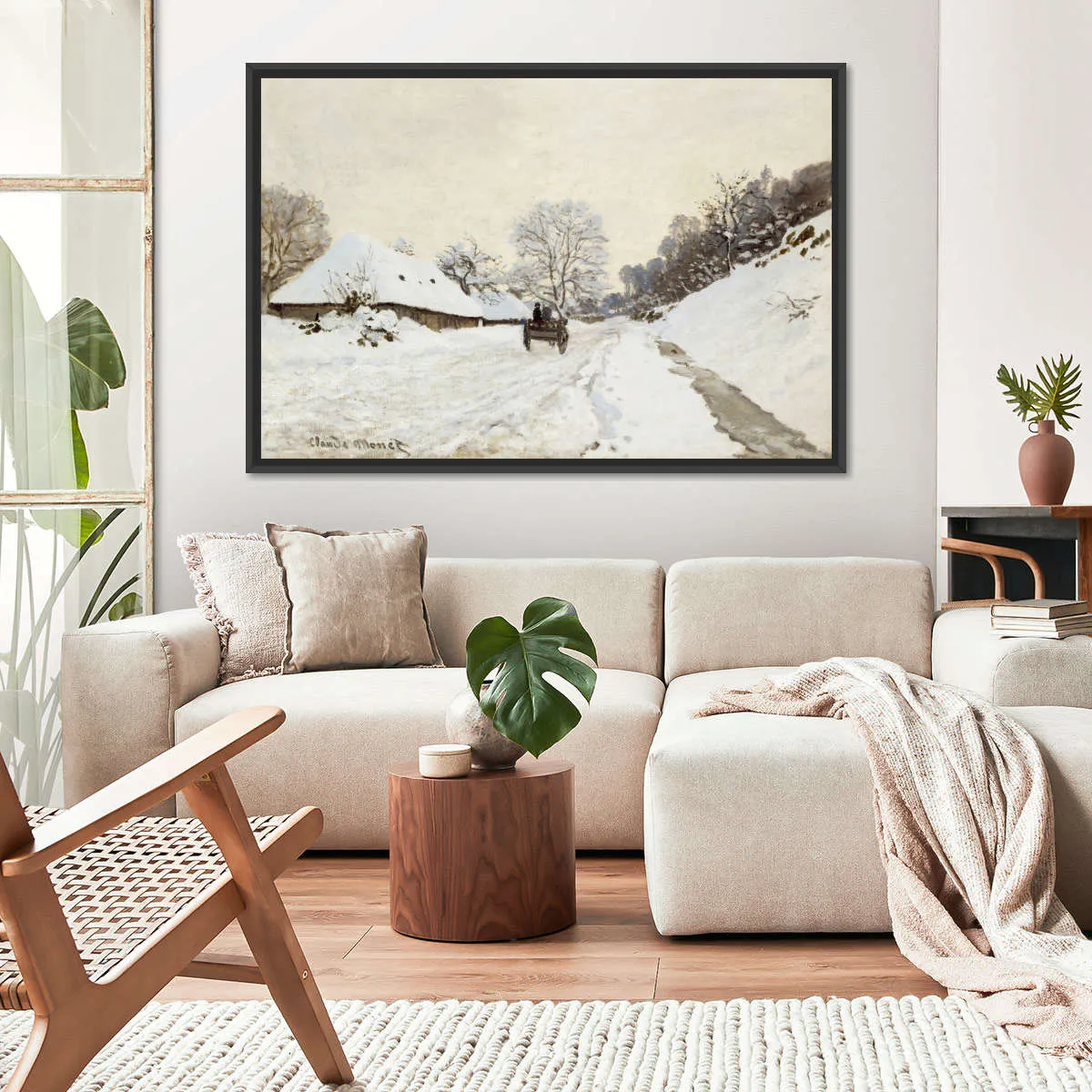 A Cart On The Snowy Road At Honfleur Wall Art