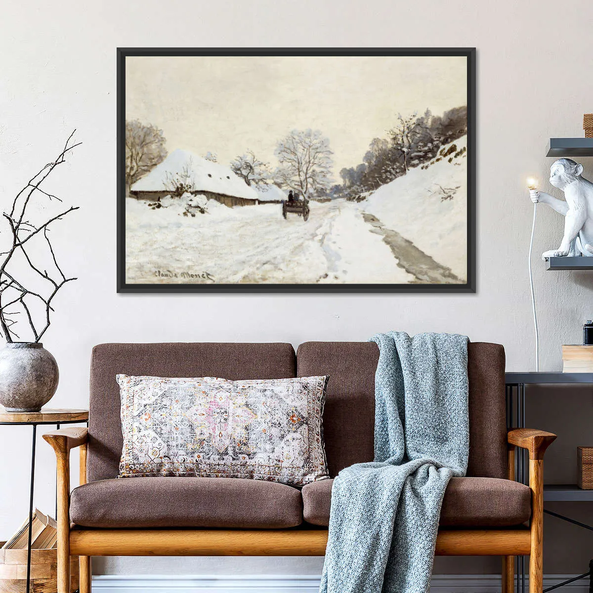 A Cart On The Snowy Road At Honfleur Wall Art