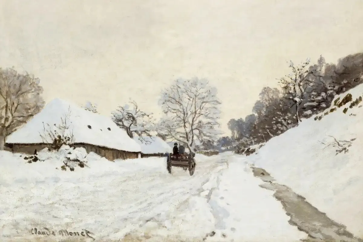 A Cart On The Snowy Road At Honfleur Wall Art