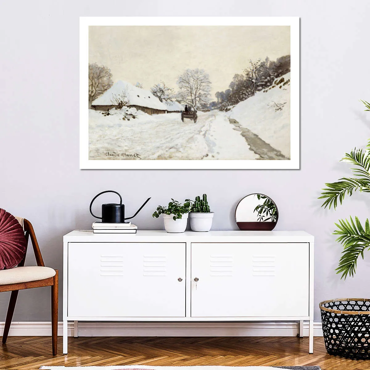 A Cart On The Snowy Road At Honfleur Wall Art