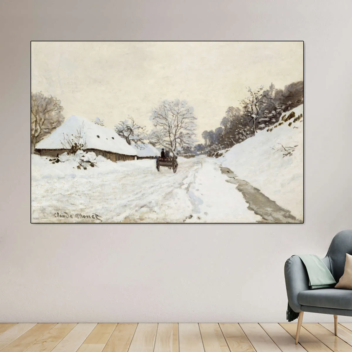 A Cart On The Snowy Road At Honfleur Wall Art