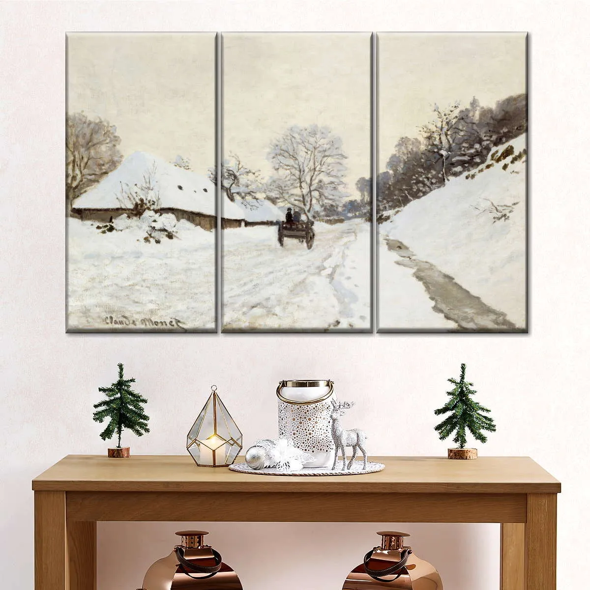 A Cart On The Snowy Road At Honfleur Wall Art