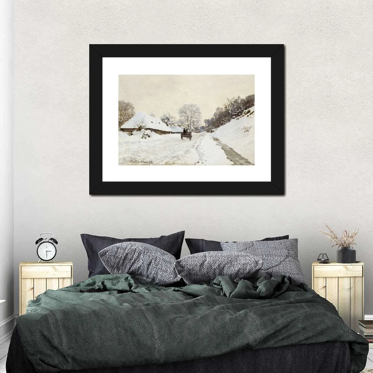 A Cart On The Snowy Road At Honfleur Wall Art