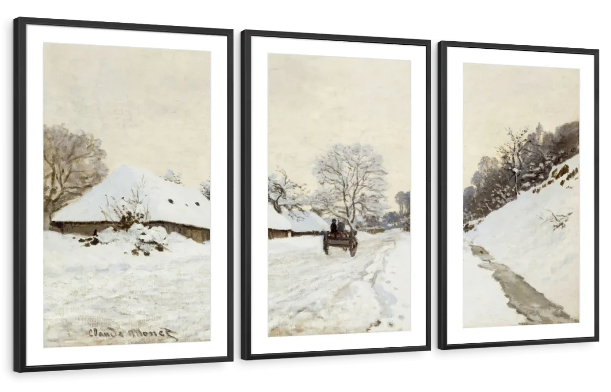 A Cart On The Snowy Road At Honfleur Wall Art