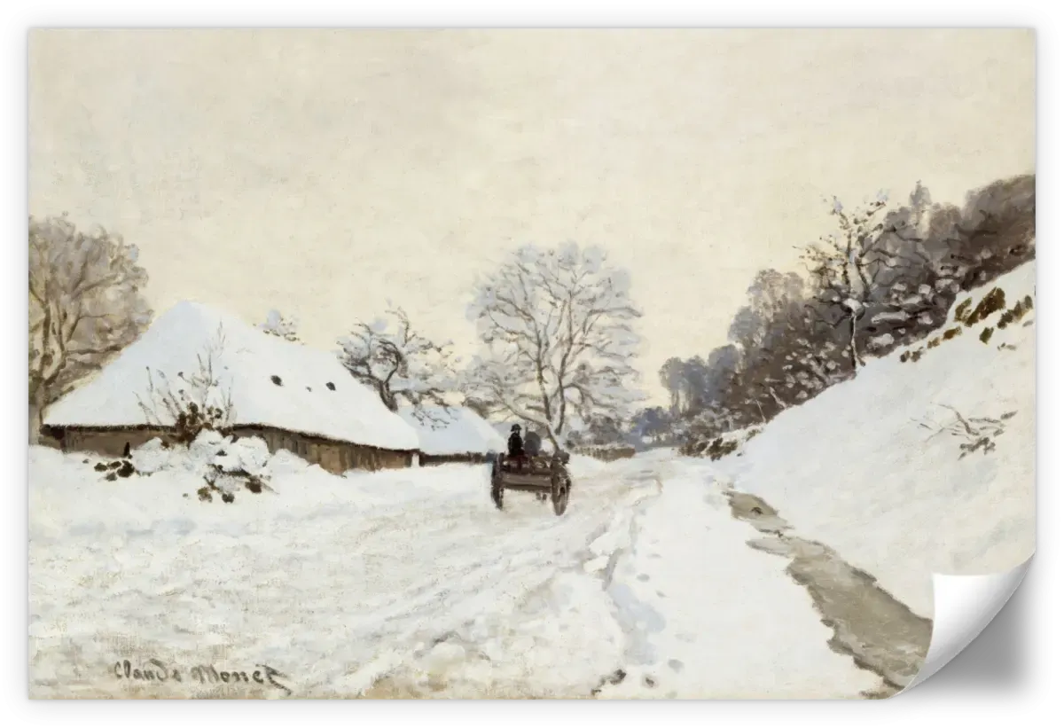 A Cart On The Snowy Road At Honfleur Wall Art