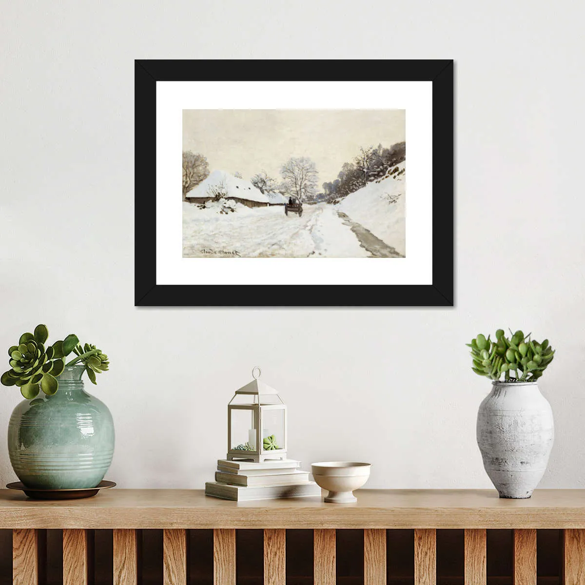 A Cart On The Snowy Road At Honfleur Wall Art