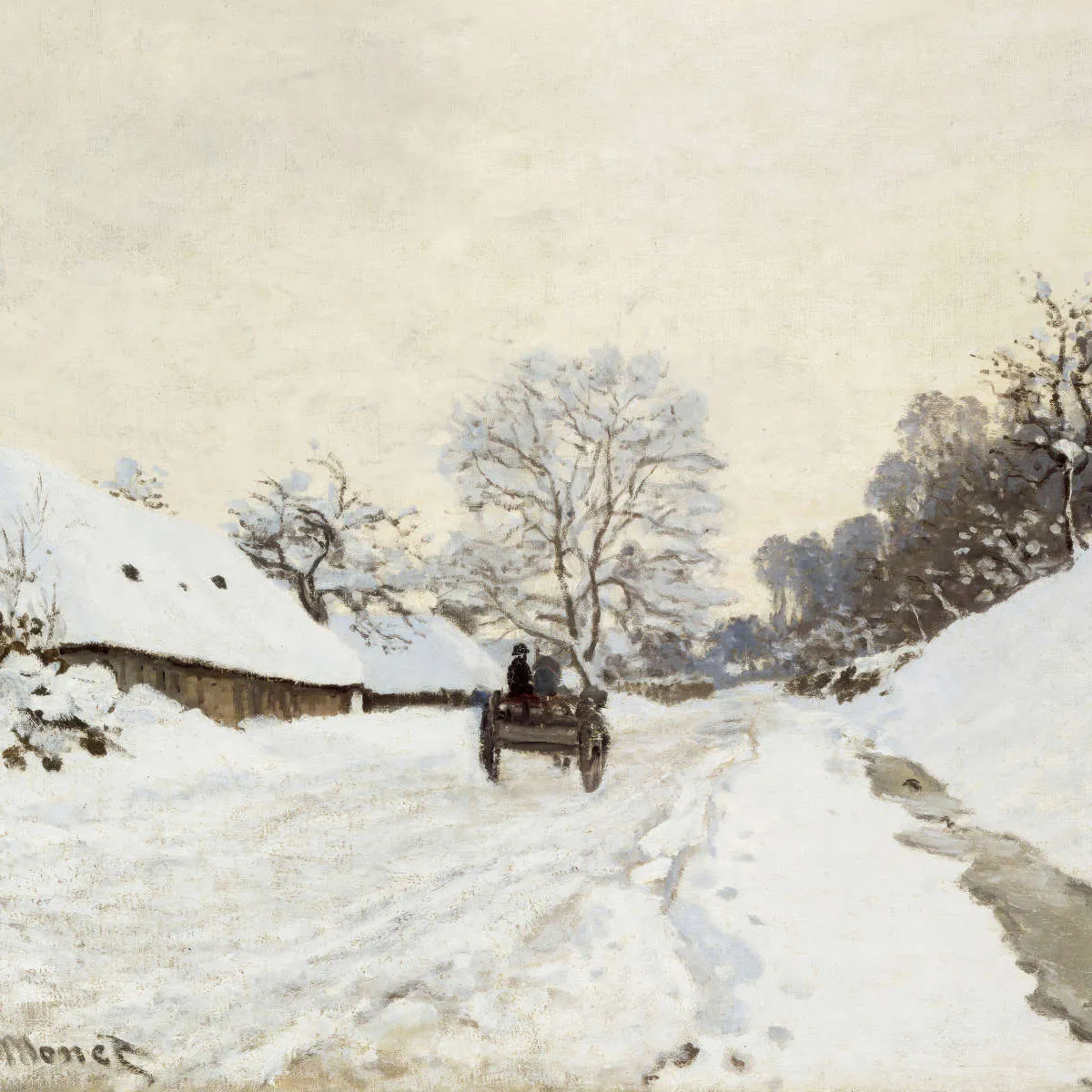 A Cart On The Snowy Road At Honfleur Wall Art