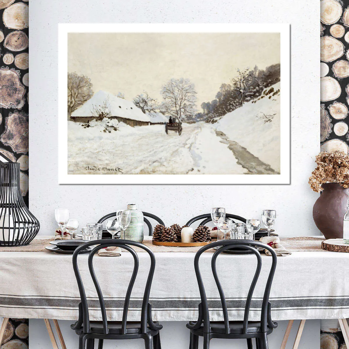 A Cart On The Snowy Road At Honfleur Wall Art