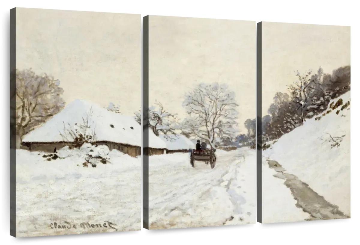 A Cart On The Snowy Road At Honfleur Wall Art