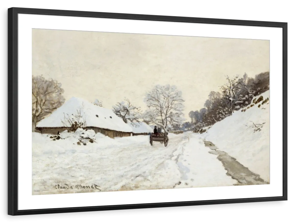 A Cart On The Snowy Road At Honfleur Wall Art