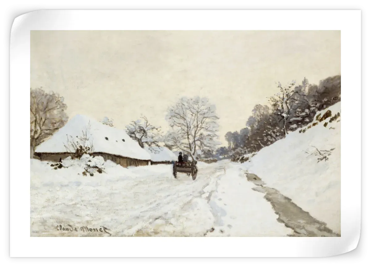 A Cart On The Snowy Road At Honfleur Wall Art