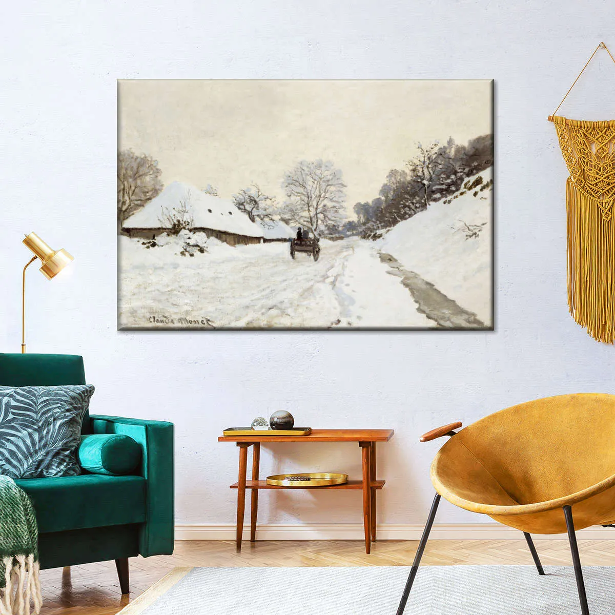 A Cart On The Snowy Road At Honfleur Wall Art