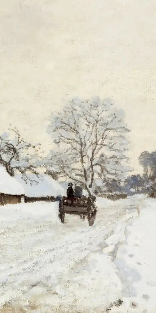 A Cart On The Snowy Road At Honfleur Wall Art