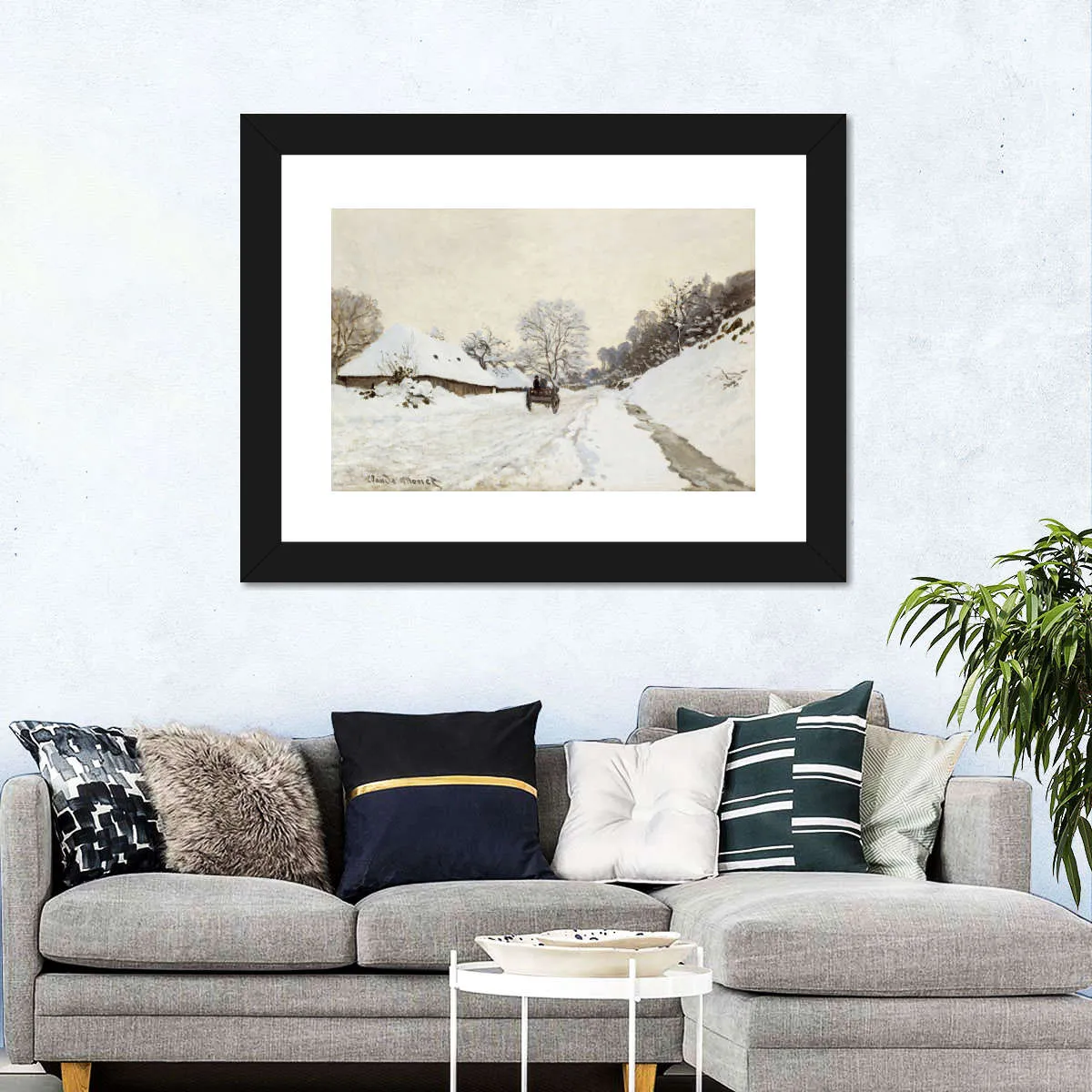 A Cart On The Snowy Road At Honfleur Wall Art