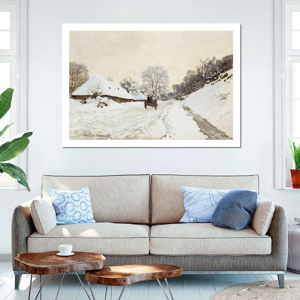 A Cart On The Snowy Road At Honfleur Wall Art