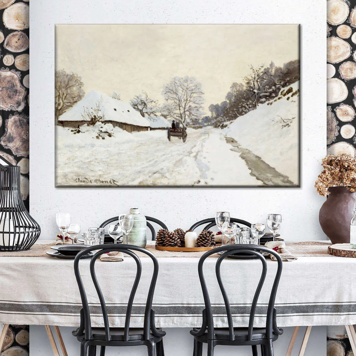 A Cart On The Snowy Road At Honfleur Wall Art