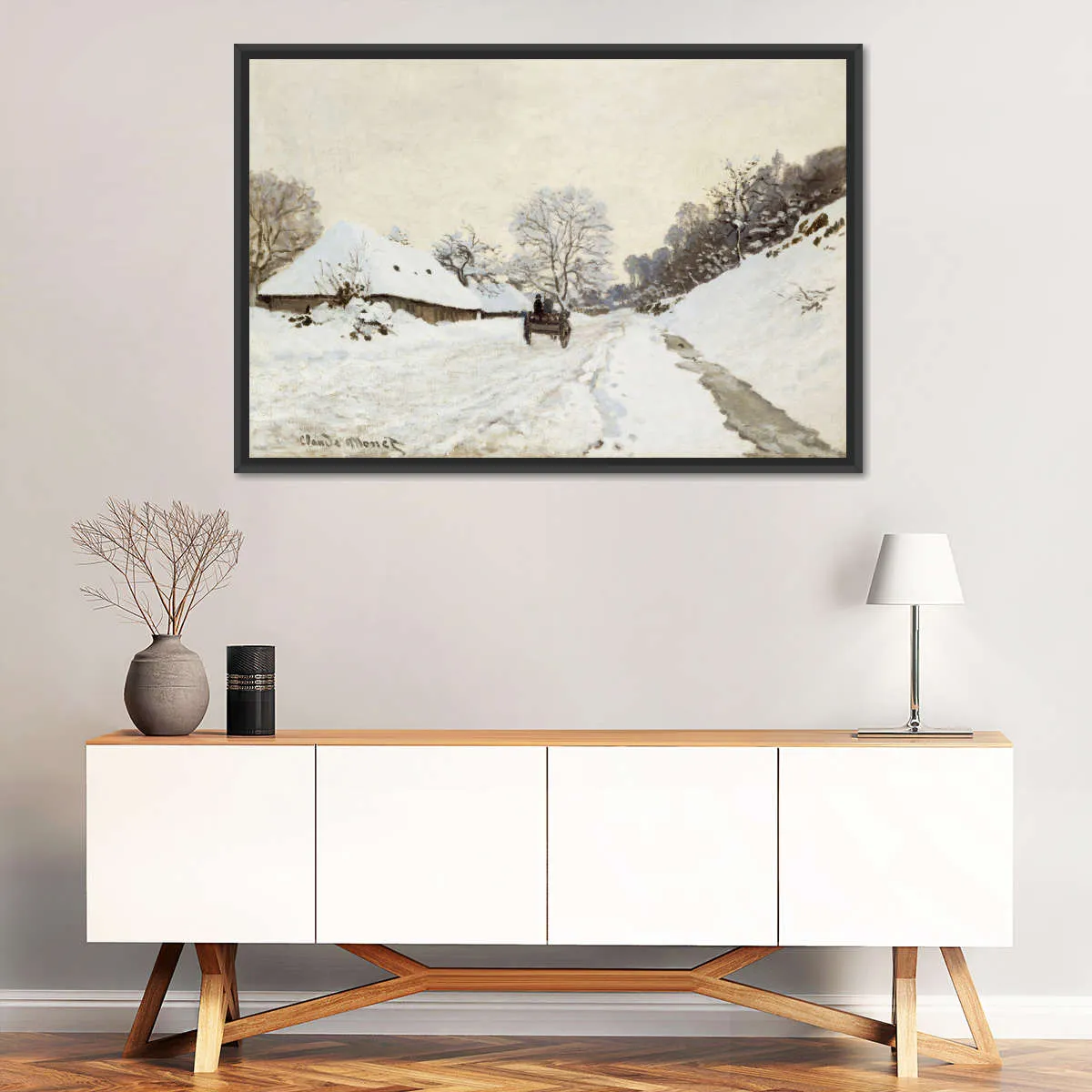 A Cart On The Snowy Road At Honfleur Wall Art