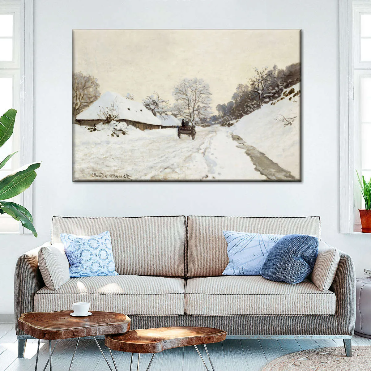 A Cart On The Snowy Road At Honfleur Wall Art