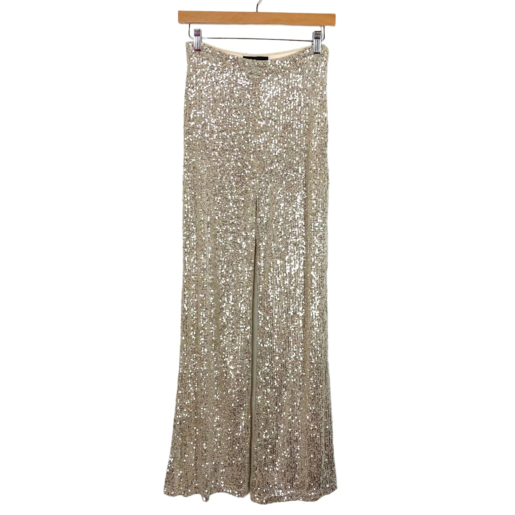 Aakaa Silver Sequin Wide Leg Pants- Size S (Inseam 32”)