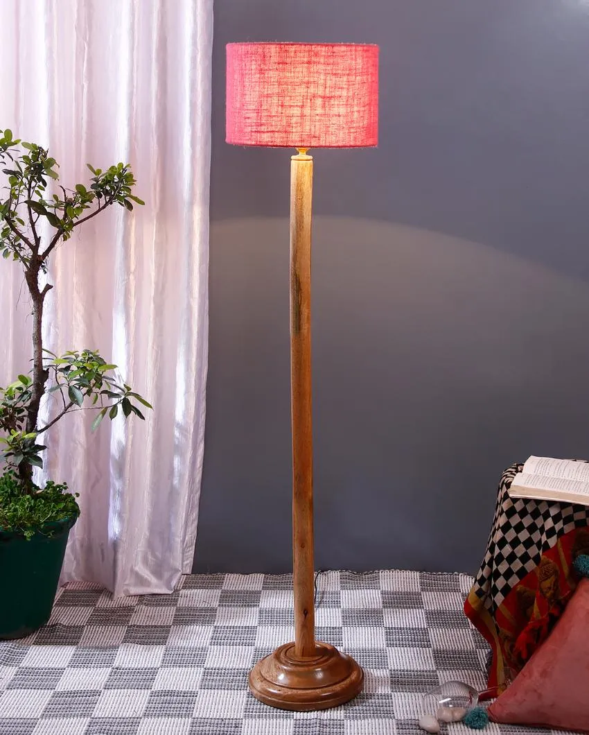 Abstract Jute Drum Shade Floor Lamp with Wooden Base | 12 x 59 Inches