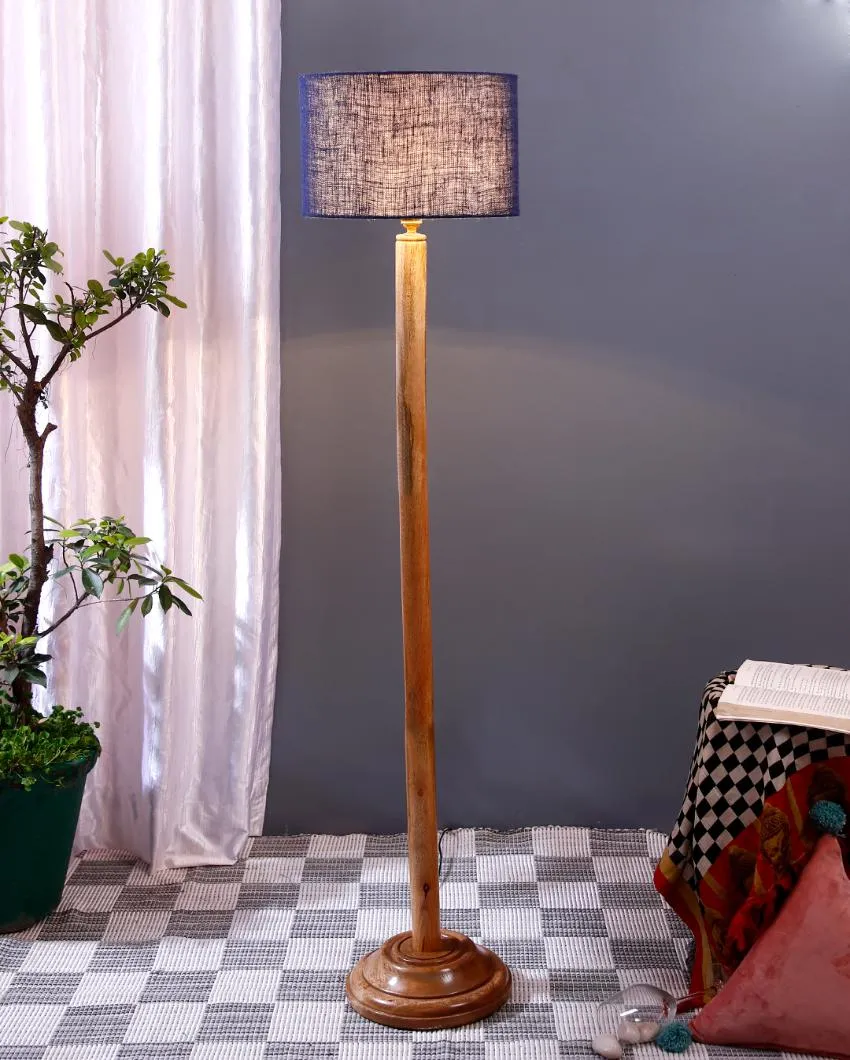 Abstract Jute Drum Shade Floor Lamp with Wooden Base | 12 x 59 Inches