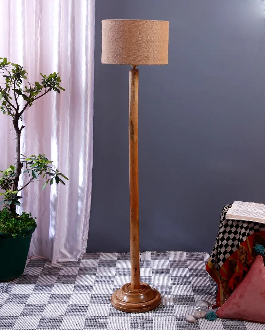 Abstract Jute Drum Shade Floor Lamp with Wooden Base | 12 x 59 Inches