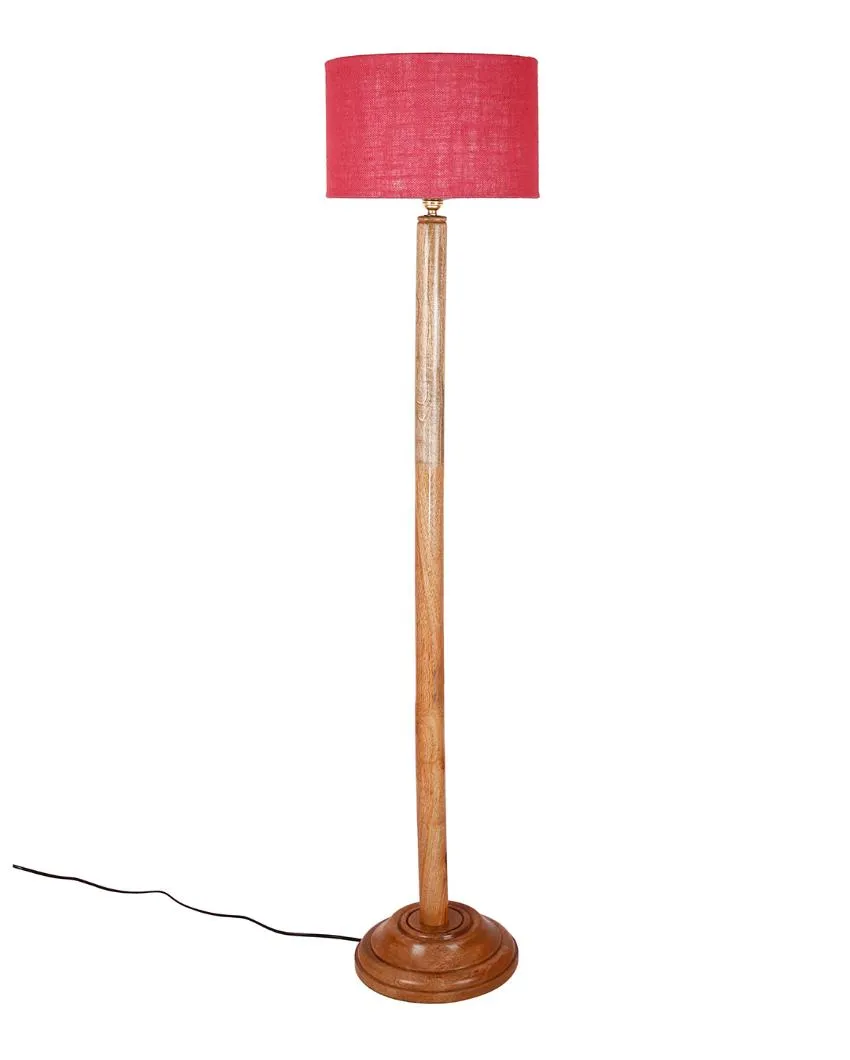 Abstract Jute Drum Shade Floor Lamp with Wooden Base | 12 x 59 Inches