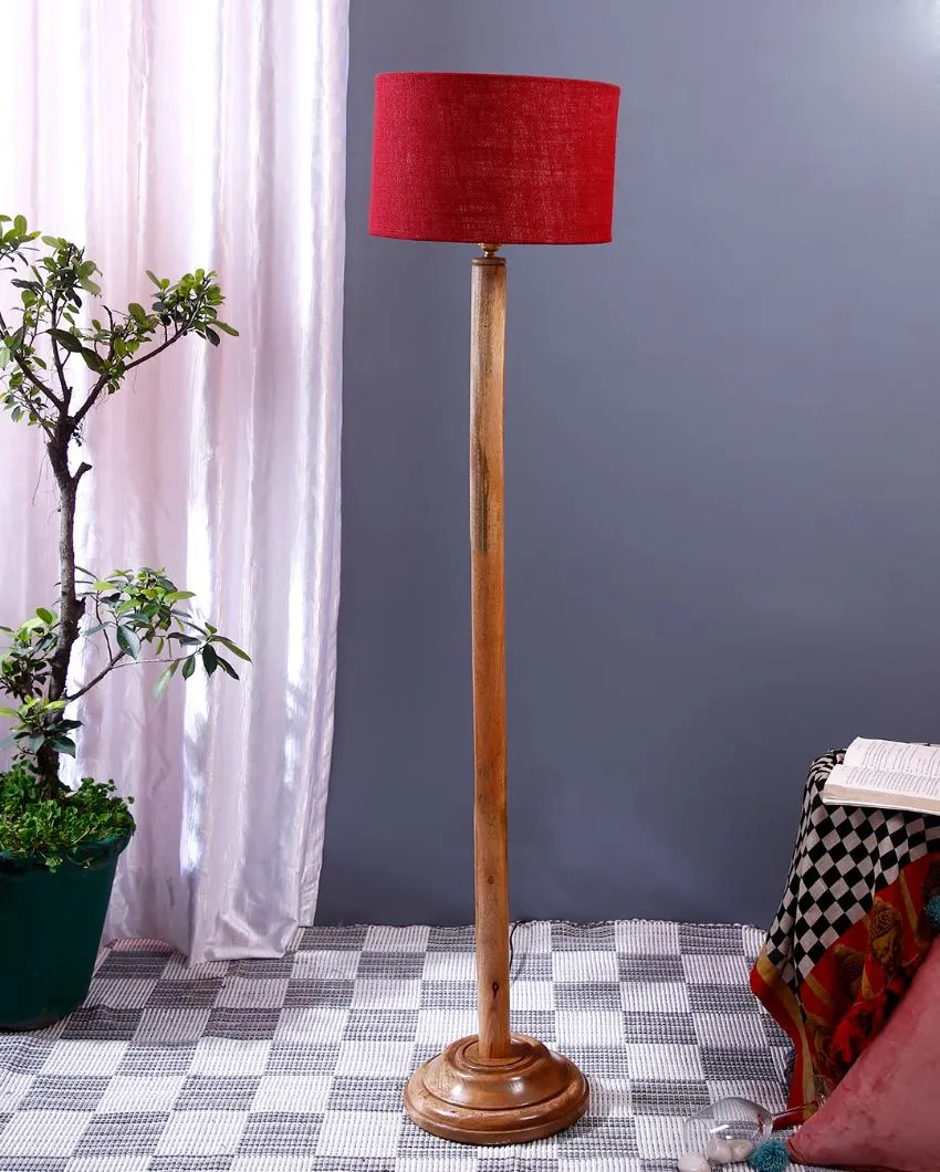 Abstract Jute Drum Shade Floor Lamp with Wooden Base | 12 x 59 Inches