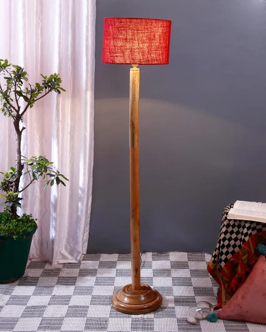 Abstract Jute Drum Shade Floor Lamp with Wooden Base | 12 x 59 Inches