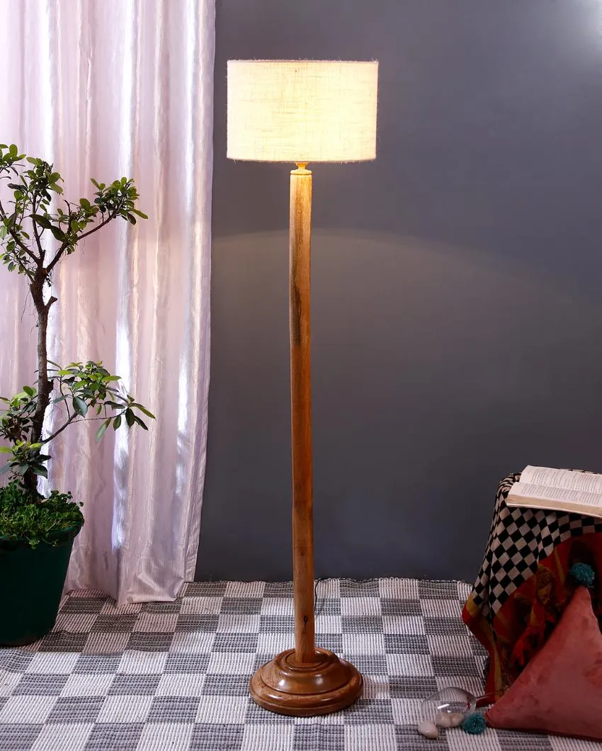 Abstract Jute Drum Shade Floor Lamp with Wooden Base | 12 x 59 Inches