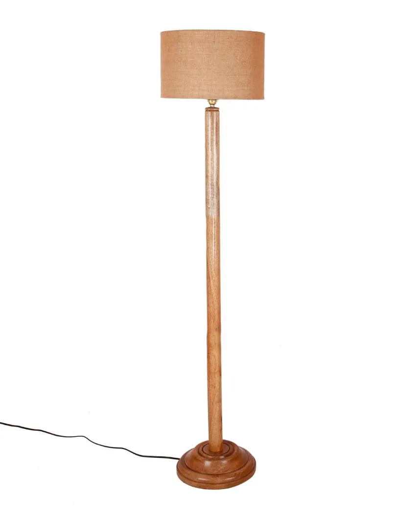 Abstract Jute Drum Shade Floor Lamp with Wooden Base | 12 x 59 Inches