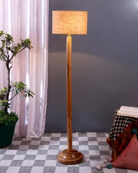 Abstract Jute Drum Shade Floor Lamp with Wooden Base | 12 x 59 Inches