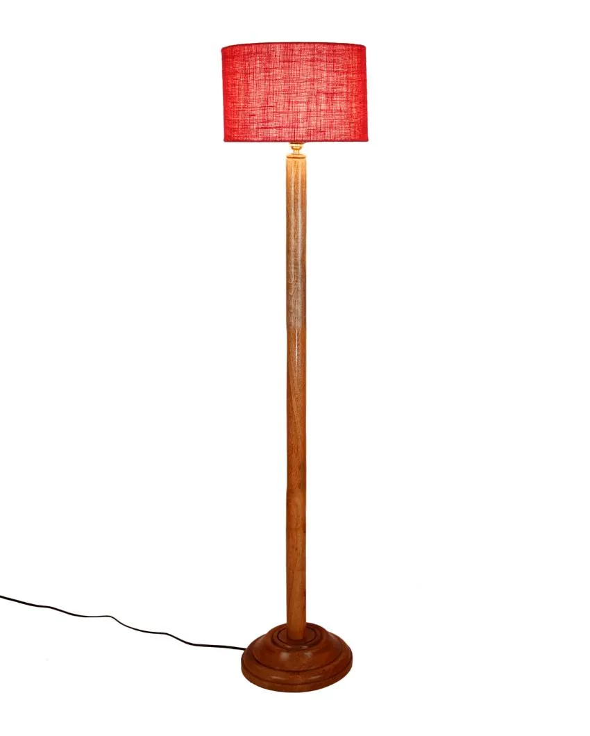 Abstract Jute Drum Shade Floor Lamp with Wooden Base | 12 x 59 Inches