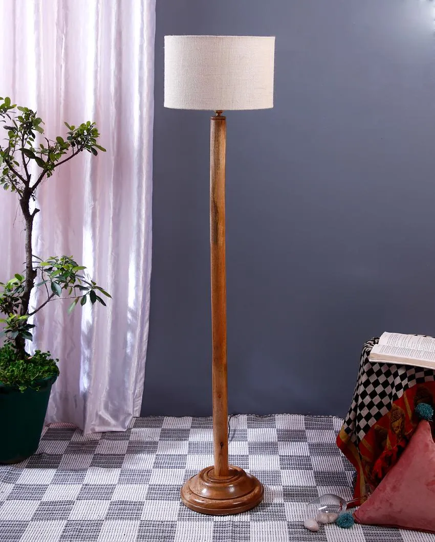 Abstract Jute Drum Shade Floor Lamp with Wooden Base | 12 x 59 Inches