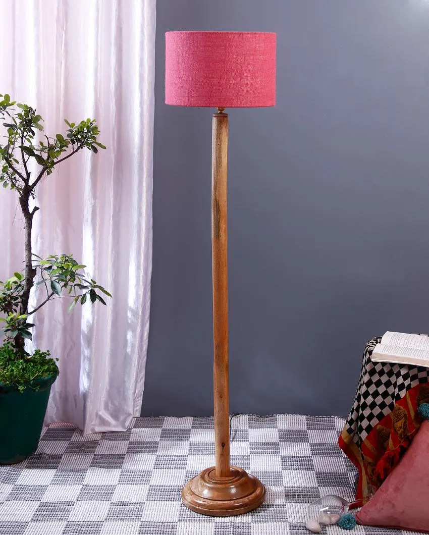 Abstract Jute Drum Shade Floor Lamp with Wooden Base | 12 x 59 Inches